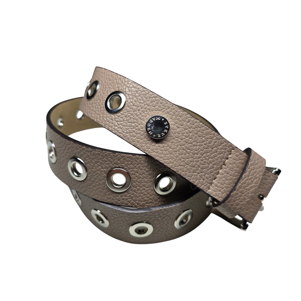 Steve Madden Taupe‎ Pebbled Leather Grommet Eyelet Belt Silver Hardware Medium